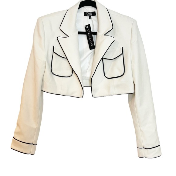 Ceren Ocak Open Front Crop Jacket in White Women's Size M NWT - Picture 6 of 12